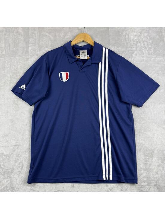 adidas Other - VTG Adidas Team France Soccer Polo Shirt XL Made In Canada Blue Crest 3 Stripe